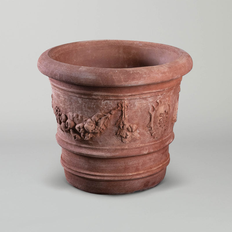 Festooned Vase | Terracotta pot with ornate swag decoration