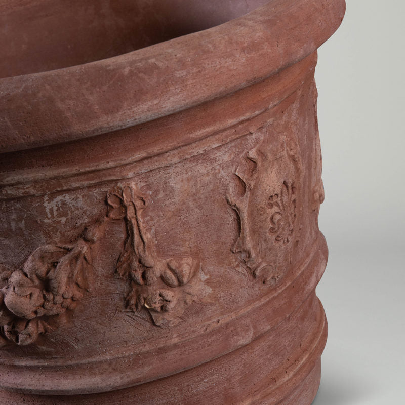 Festooned Vase | Terracotta pot with ornate swag decoration