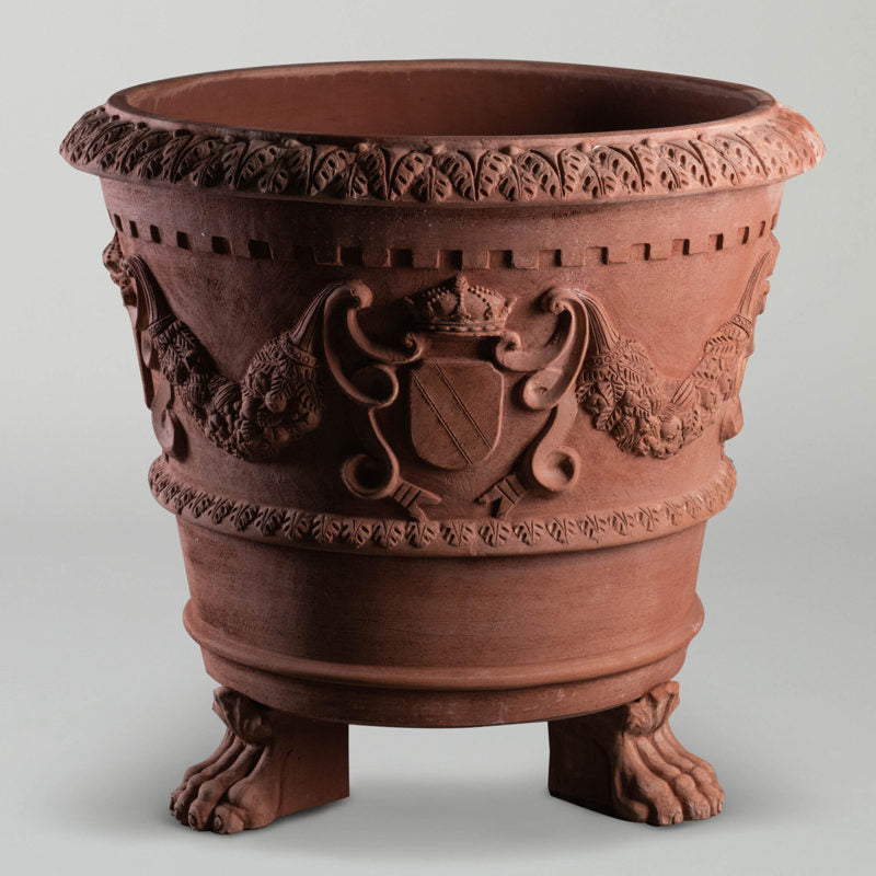 Grand Cosimo Vase with Lion Feet | large oranate Terracotta pot
