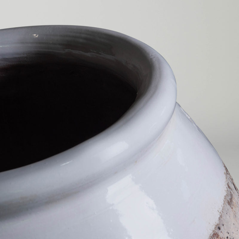 Tall Biot Jar Provence Patina White Glaze Collar | Pottery