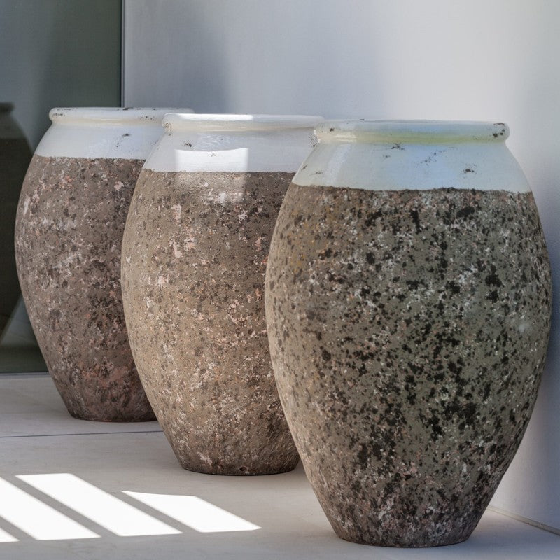 Tall Biot Jar Provence Patina White Glaze Collar | Pottery